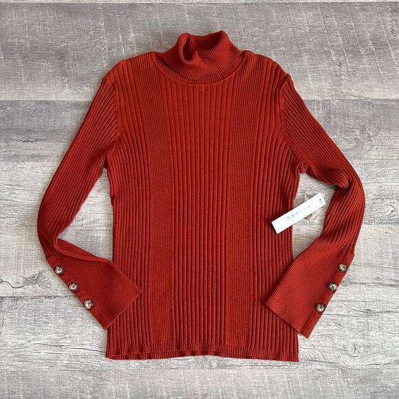 Tribal Ribbed Knit Turtleneck Sweater NEW Womens XL Dark Rust Button Cuff Detail - Picture 1 of 7